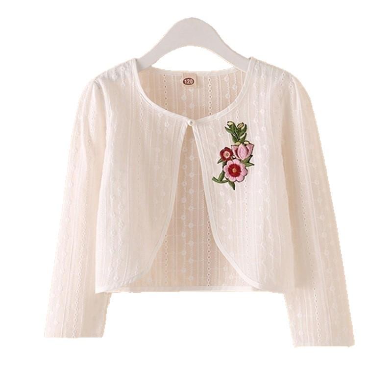 Embroidered Cotton Lace Girls' Sun Protection Cardigan