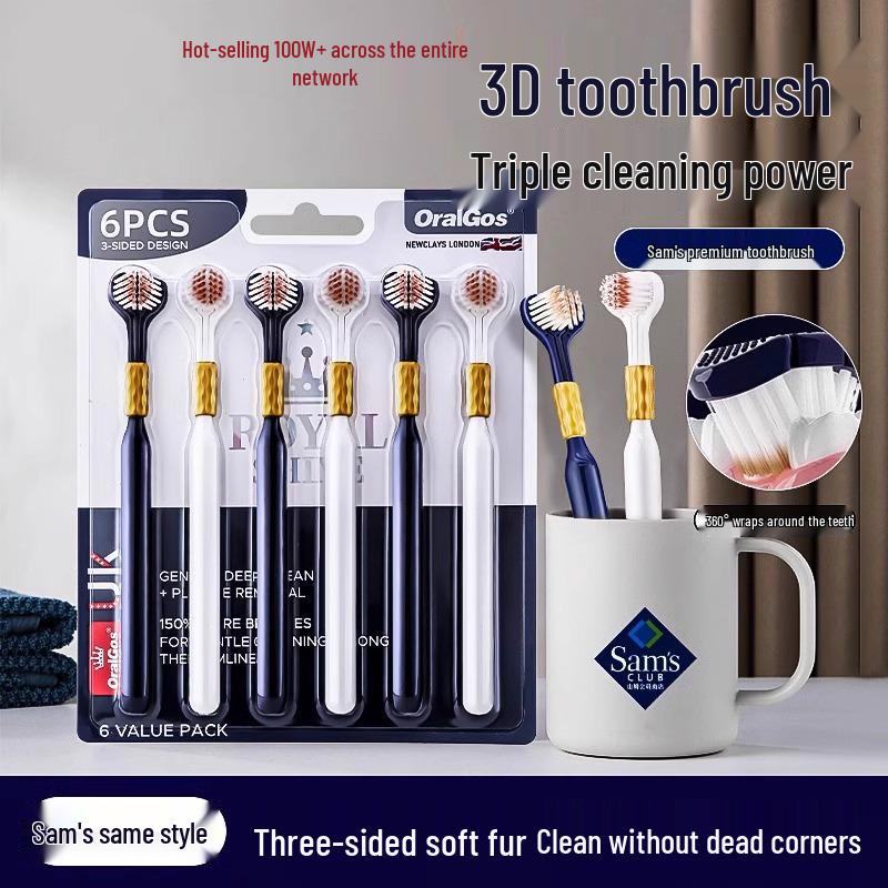 

Трехсторонняя зубная щетка с мягкой щетиной для взрослых - Бережная к зубам и деснам