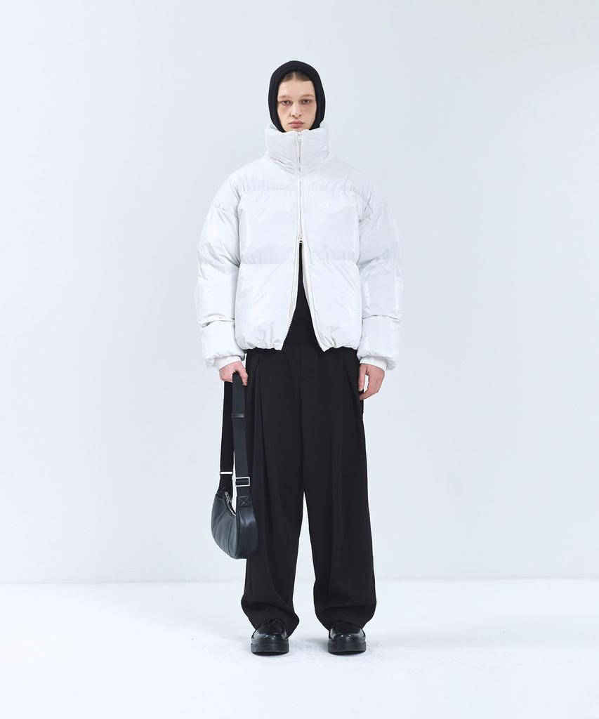 Ironyporno Whiteline 86-Iro339 Essential Glossy High-Neck Short Padded Jacket White