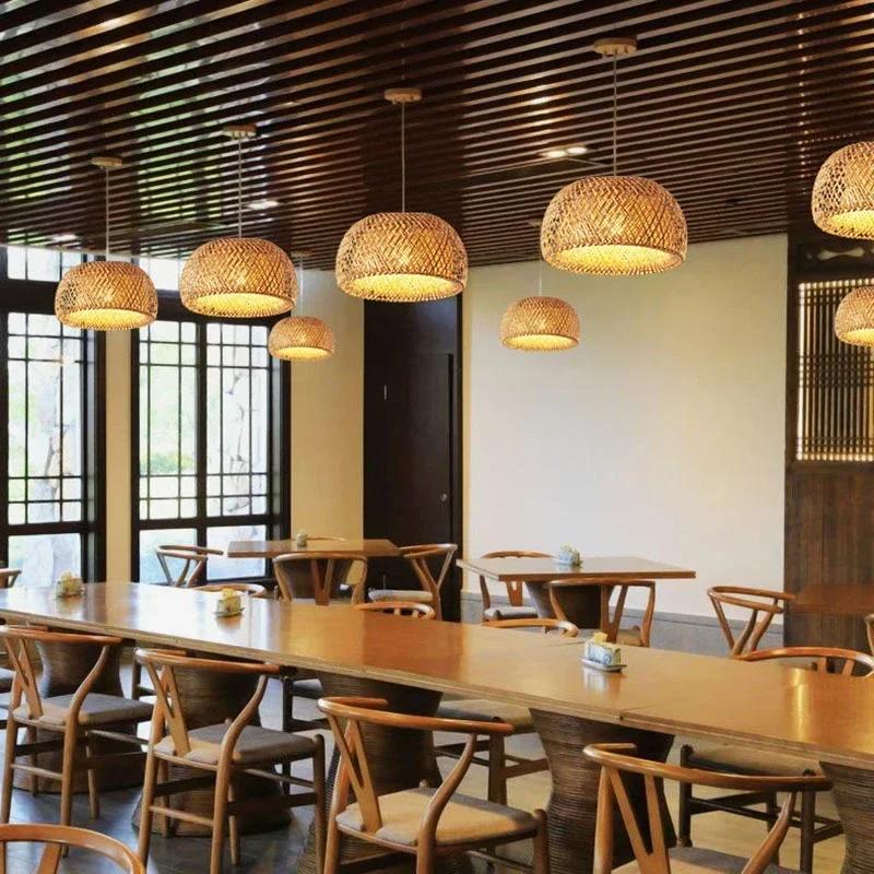 Bamboo Wicker Rattan Lantern Pendant Lights Southeast Asia LED Pendant Lamp Modern Tea Room Lamp Nordic  Tatami Lamps