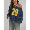 Y2K Stil Sporttrikot Damen Strickoberteile Modischer Digitaldruck Rundhalsausschnitt Langarm Pullover 2026 Sommer Street Trend