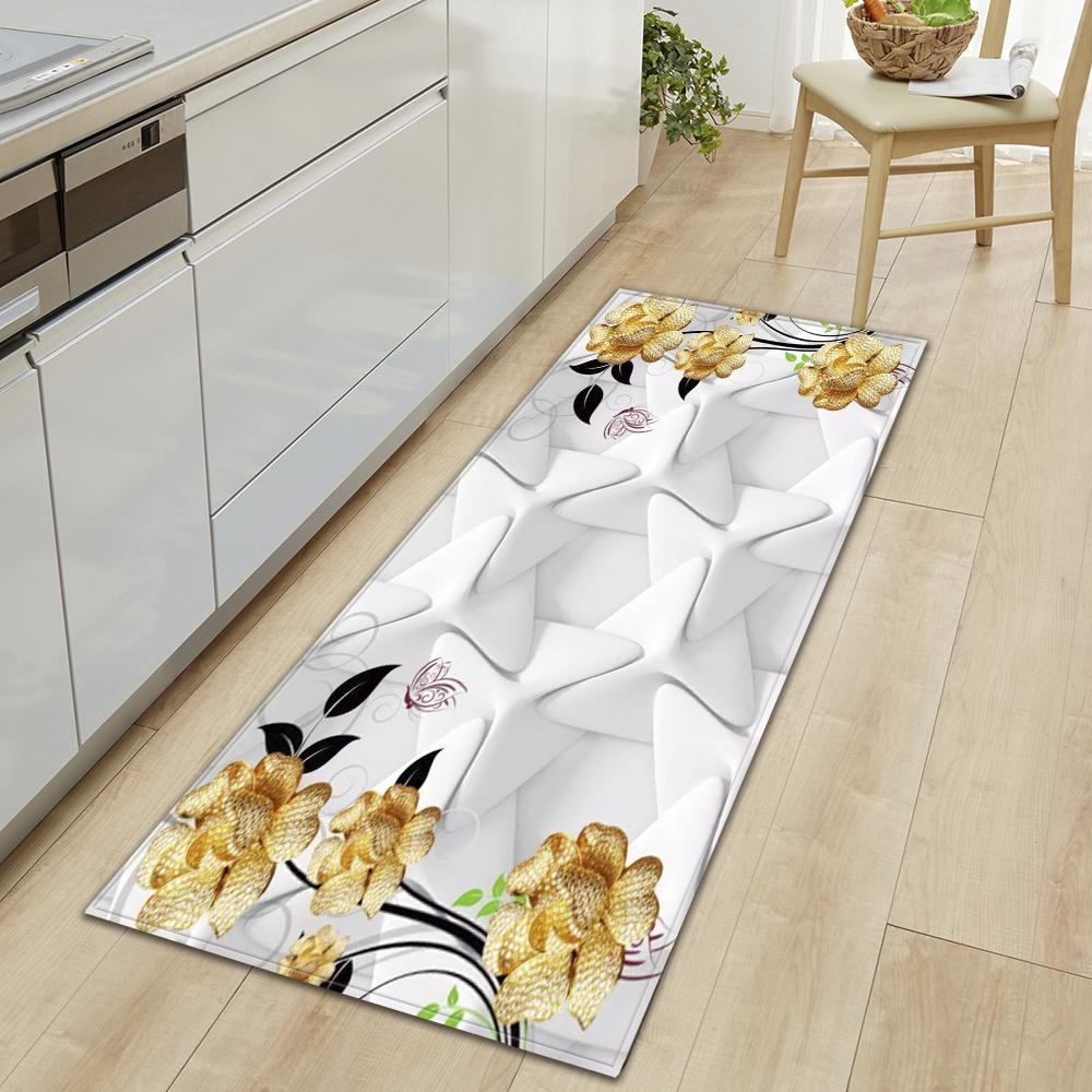 Kitchen Floor Mat Corridor Porch Door Mat Bedroom Non-slip Carpet Home Living Room Foot Carpet Flower