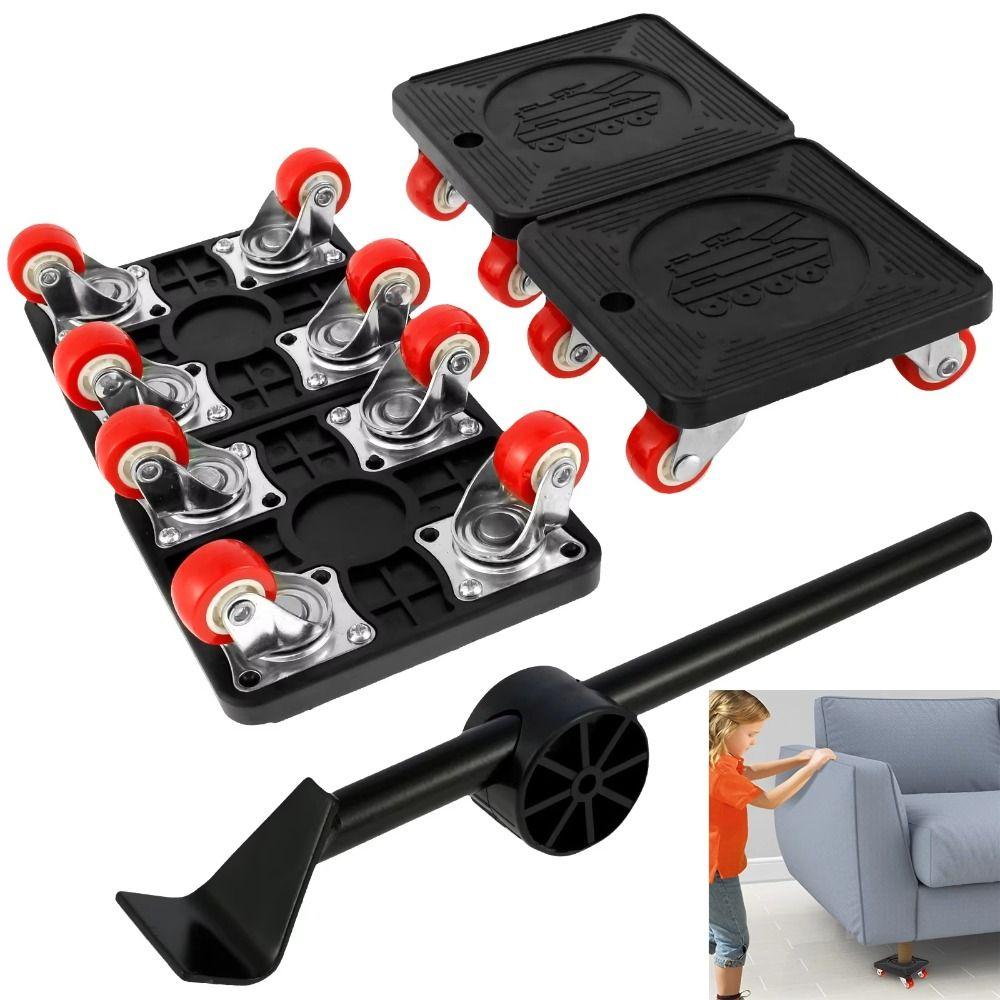 5Pcs 360° Wheels Furniture Lifter Set Straight/Bent Shank Moving Tool Set  Cabinet Moving