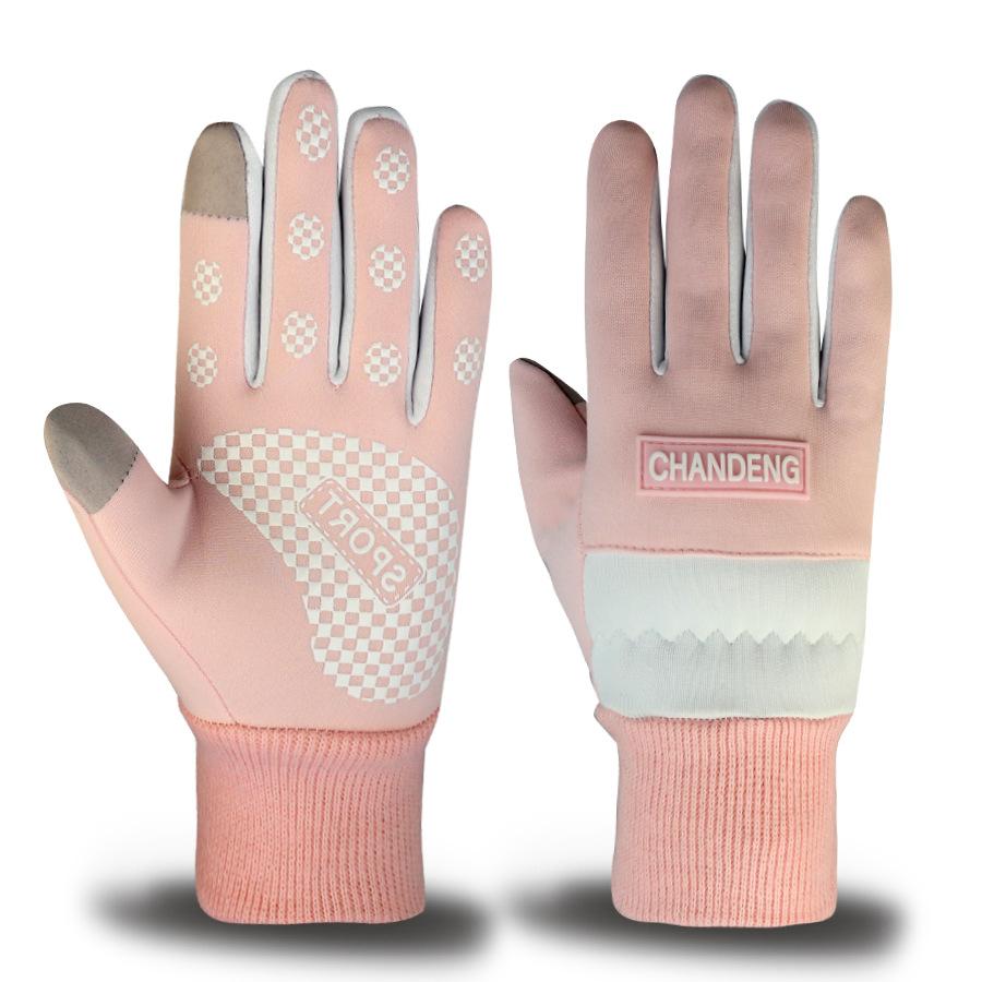 

Ladies s touch screen gloves autumn and winter warm gloves fleece thickened cold-proof Korean version driving silicone design rid Practical Use average size розовый