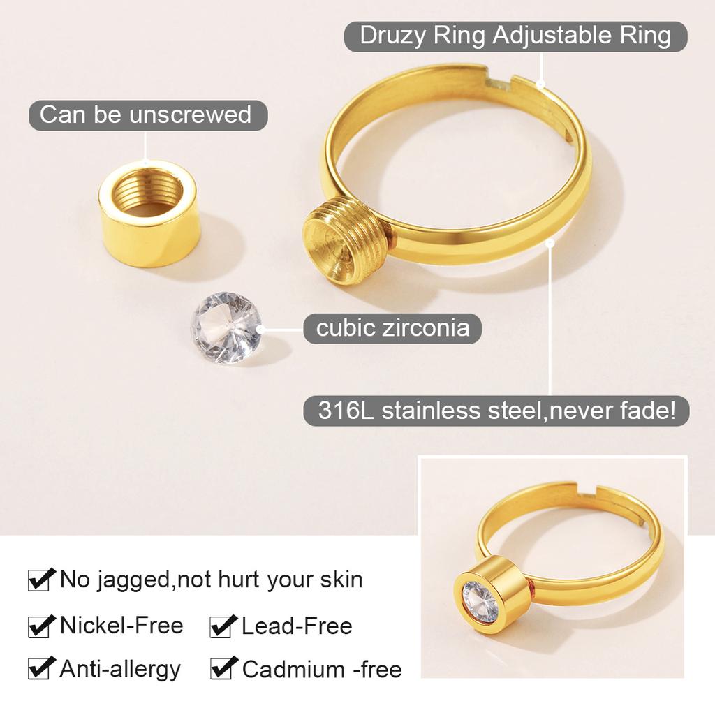 Stainless Steel Round Stone Rings Cuff for Woman Man Adjustable DIY 7pcs Stones Changable Unisex BFF Lover Couple Jewelry