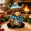 Christmas Table Centerpiece Winter Highland Cow Resin Figurine Cattle Statue for Shape Desk Decor Animal Ornament Home Office Figurine