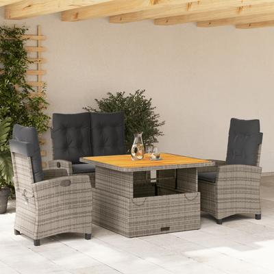 Vidaxl 4-Cz. Garden Furniture Set, Cushions, Grey PE Rattan