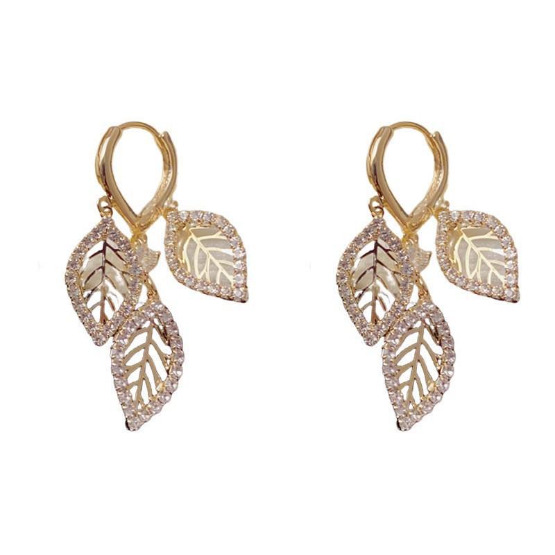 Euro-American Luxury Zirconia Leaf Tassel Earrings for Women - Unique, Shiny, and Stylish Design