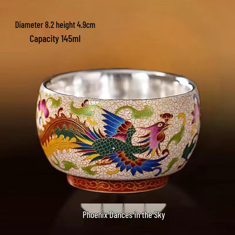Chaxun Gilded 999 Silver Dragon & Phoenix Ceramic Teacup