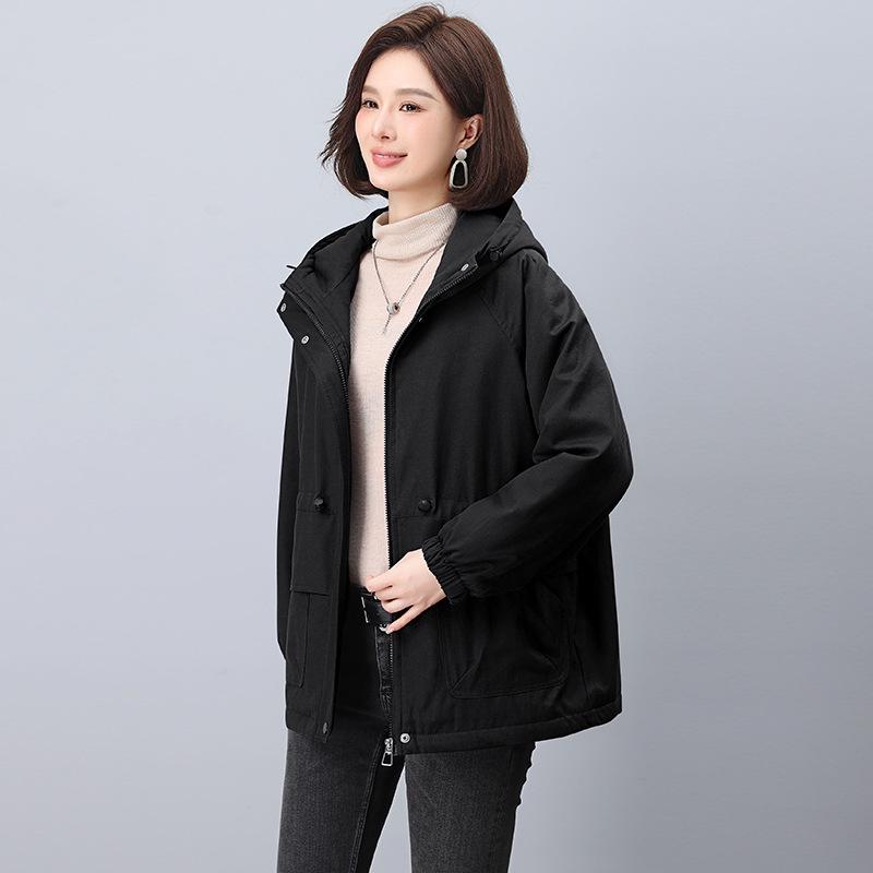 Plus Size Women's Korean Style Parka: 2024 Winter Fleece-Lined, Loose, Slimming Cotton Coat for Moms
