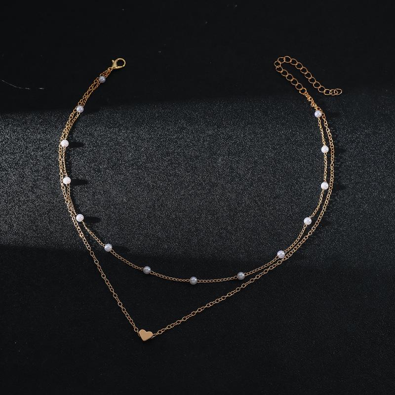 Hot-Selling Fashion Double-Layer Heart Pearl Bracelet Necklace Jewelry Set