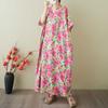 Women's Vintage Long Dress with Cotton and Linen Patterns
