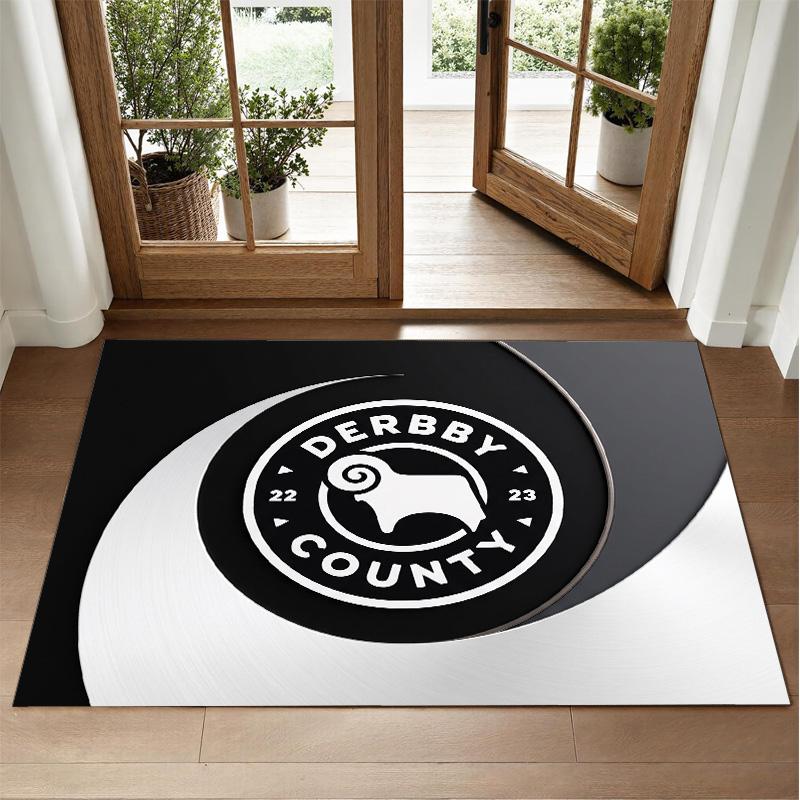 Derby County Football Design Crystal Velvet Rug Soft Decorative Mat for Bedroom Entrance