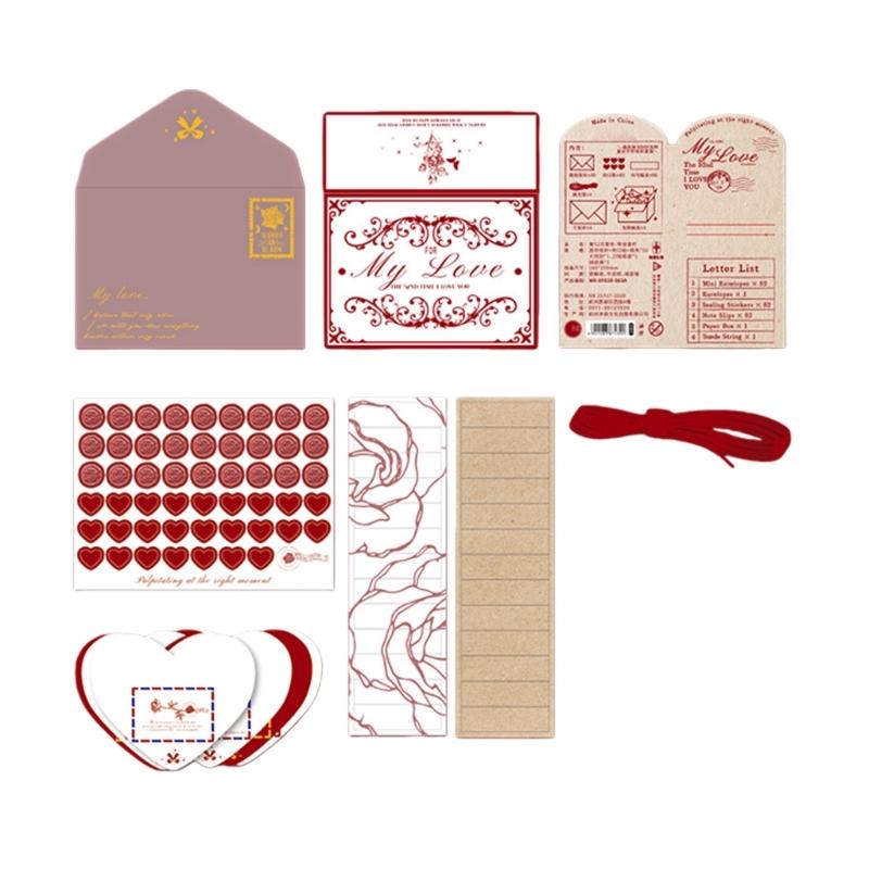 

52Pcs Retro Stationary Letter Paper and Envelopes Set Tiny Heart Shape Envelope For Wedding Birthday Valentines Day