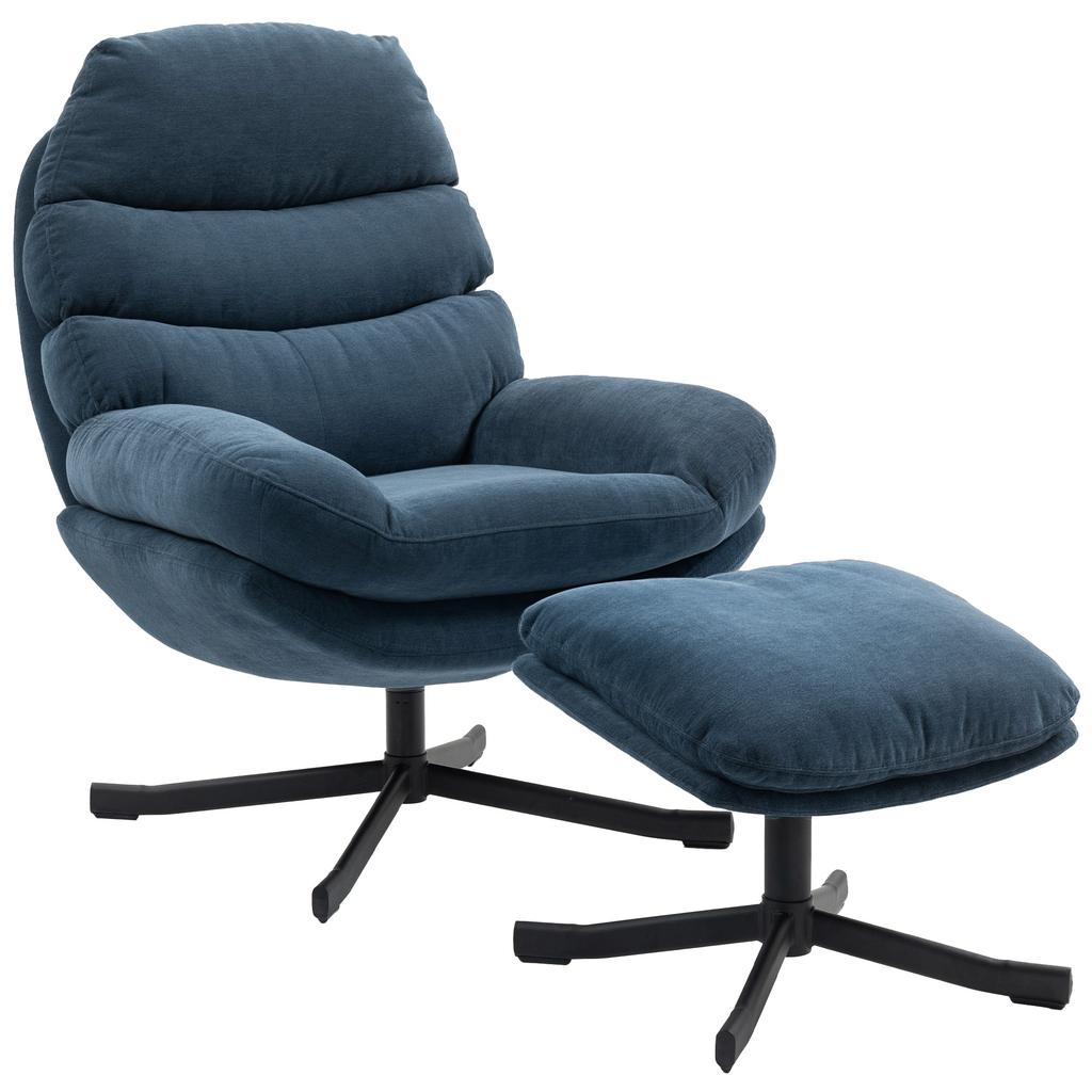 Recliner Chair with Ottoman, Lounge Chair with Chenille Fabric, Modern TV Chair, 78 X 93 X 100 Cm, Blue
