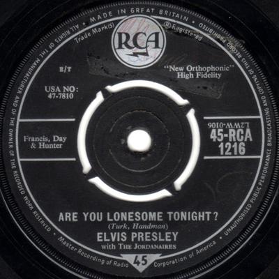 7inch Record ELVIS PRESLEY THE JORDANAIRES  Are You Lonesome Tonight 45RCA1216 RCA 1960 UK Rock Used