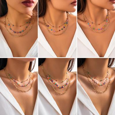 Accessories Colorful Dopamine Necklace Women, Sweet Cool Spice Girls Wind Heart-Shaped Star Set Oil Drop Cover