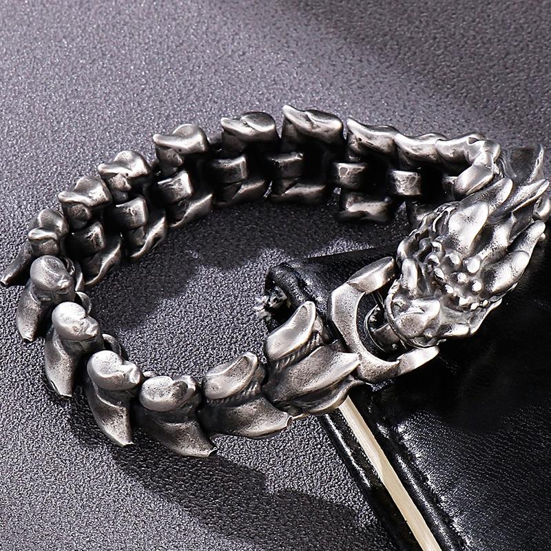 16MM 8.3" Dragon Keel Link Chain Hand Bracelet for Men Brushed Cast Metal Stainless Steel Jewelry Birthday Gifts for Boyfriend