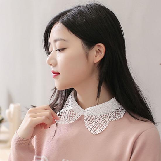Women Lace Fake White Black Shirt Botton Collar Detachable Blouse Accessory