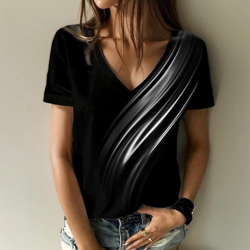 Print T-shirt Women Streetwear Casual T Shirts Y2k Tops Woman Harajuku V-Neck Tees Oversized Clothing