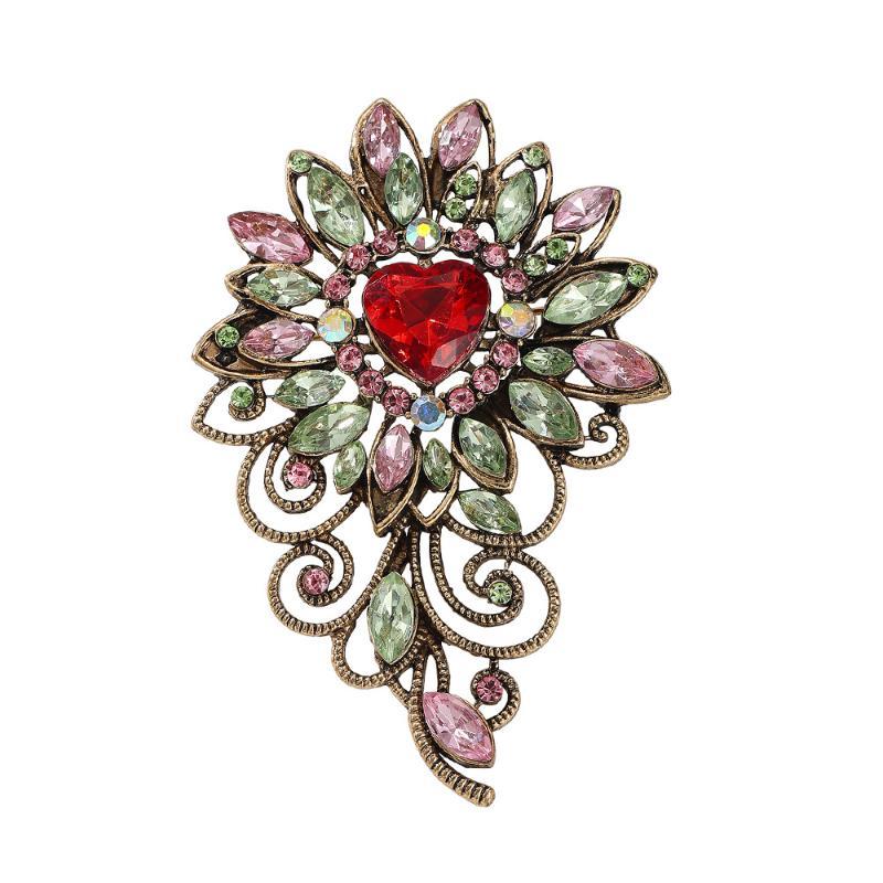 Vintage Flower Brooches For Women Heart Crystal Royal Style Luxury Plants Party Office Brooch Pin Gifts