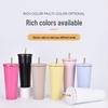 304 Stainless Steel Insulated Portable Car Straw Cup with Gold-Edged Lid, Macaron Color