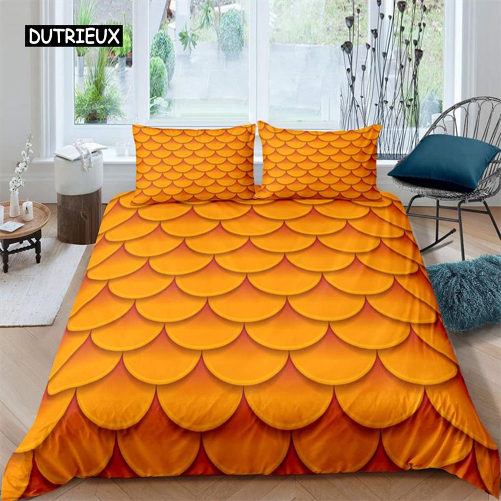 Färgglatt påslakan med sjöjungfruskal, tryck med fiskfjäll, sängklädesset King Full för barn pojkar flickor, havstema, täcköverdrag