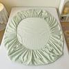 Green 1Pc Bed Sheet With Elastic Striped Fitted Sheet Skin-Friendly Brushed Bed Cover QueenKing Size