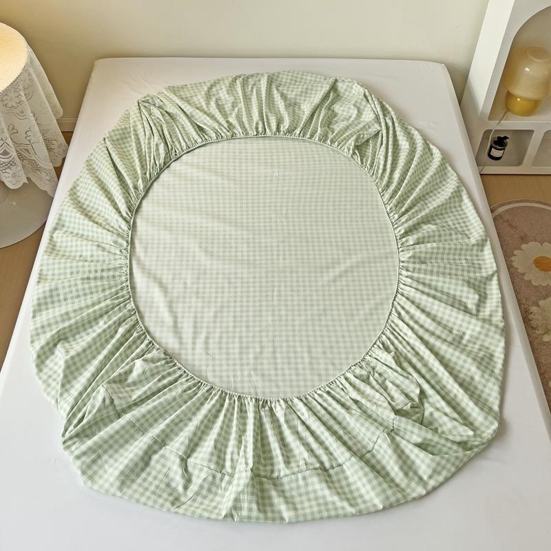 Green 1Pc Bed Sheet With Elastic Striped Fitted Sheet Skin-Friendly Brushed Bed Cover QueenKing Size