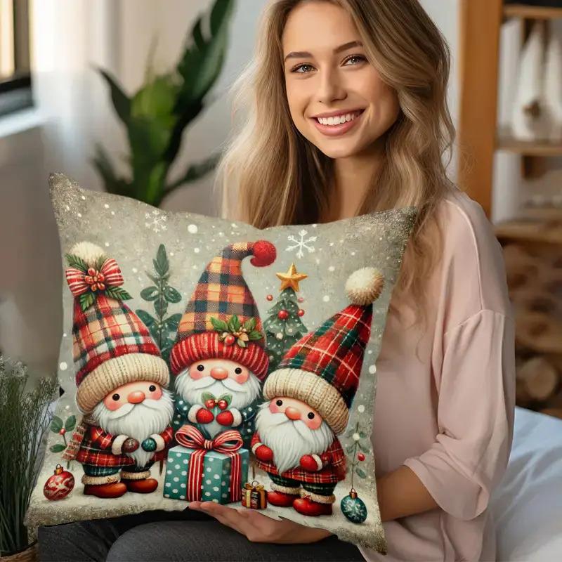 1pc Pillowcase, Christmas Gnome Design, Soft and Comfortable Polyester Short Plush Fabric, Single-Sided Print, Pillow Insert Not Included. Multiple Si