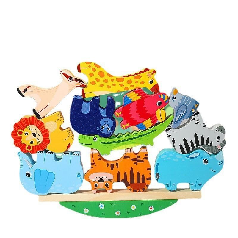 

Wooden Animal Dinosaur Balance Toy With Stackable Blocks Kids Educational Play StyleC