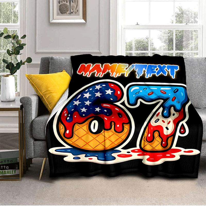 1PC Custom Name American Ice Cream Flannel Blanket Versatile,all-season Throw Suitable for the Living Room,bedroom,camping,travel,and Gift