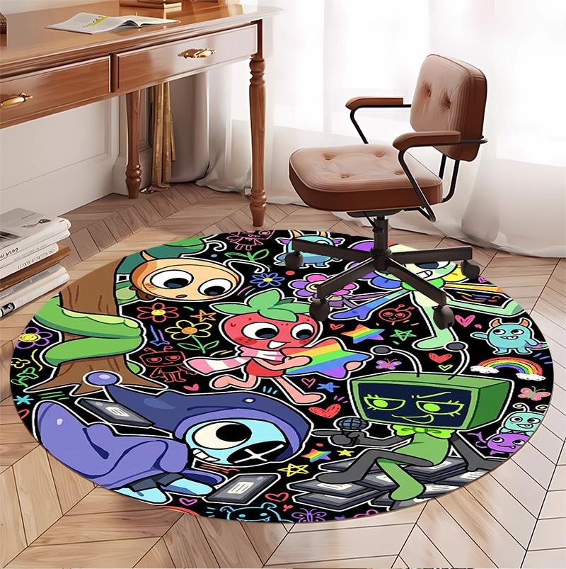 Dandy's World Pattern Round Rug, Indoor/Outdoor Mat, for Picnic, Gameroom, Bedroom, Office, Living Room, Home Decor Carpet, Birthday Gift