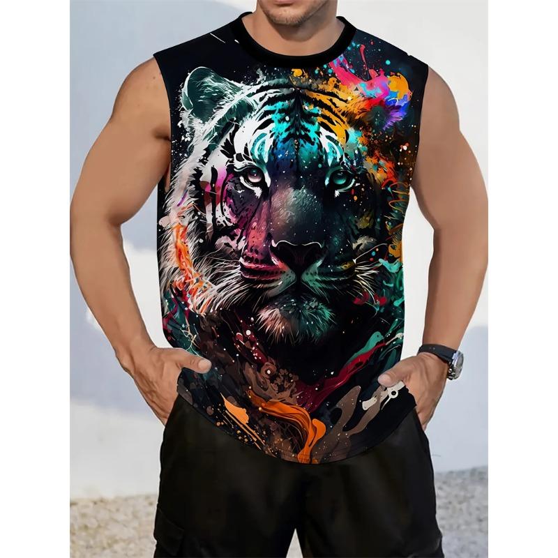 Men's Tank Top Sleeveless Shirt Patterned Duck O Neck Clothing 3D Print Everyday Sports Fitness Muscle Elements Gym Clothing Man