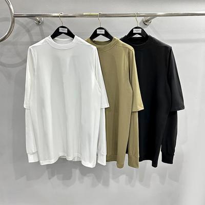 SUBHUMAN Men's 2024 Spring/Summer Two-Piece Knitted Double-Layer Solid Loose Long Sleeve T-Shirt