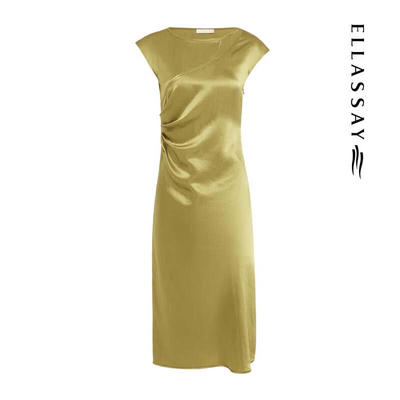 ELLASSAY Elegant Triacetate Waist-Cinching Midi Dress