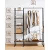 VASAGLE Clothes Rail, Clothes Rack with Shoe Shelf, 5-Tier Storage Rack, 6 Side Hooks, for Bedroom, Living Room, Rustic Brown and Black