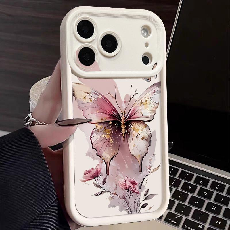 Pink Butterfly Watercolor Pattern Case For iPhone 17 Pro Max Funda Shockproof Bumper Cover For iPhone 16 Pro Max 15 14 13 12 11 Air 16E