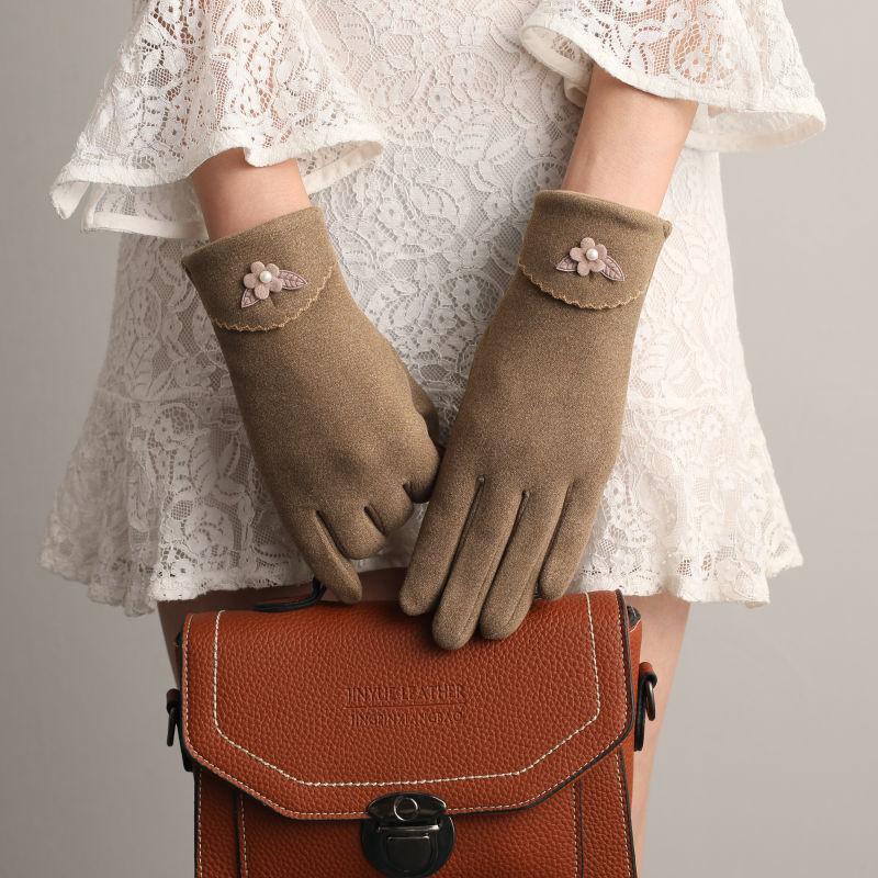 Autumn Winter New Women Keep Warm Touch Screen Thin Fleece Windproof Elasticity Gloves Elegant Female Retouch Bowknot Simple