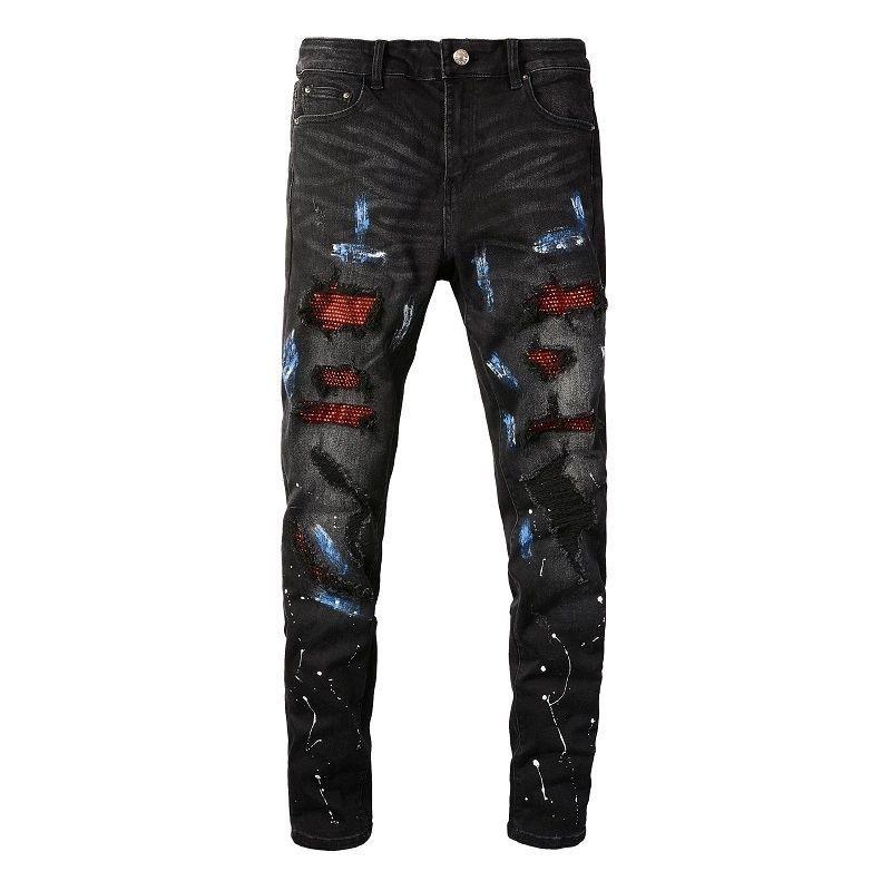Men Women Slim Fit Distressed Patchwork Flared Denim Jeans Mid-Rise Stretch Cotton Casual Pants