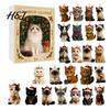 Holiday Countdown Gift Box 24 Day Cat Advent Calendar with Acrylic Christmas Ornaments, 2D Flat Animal Themed Ornaments Hanging Decorations, Xmas Tree