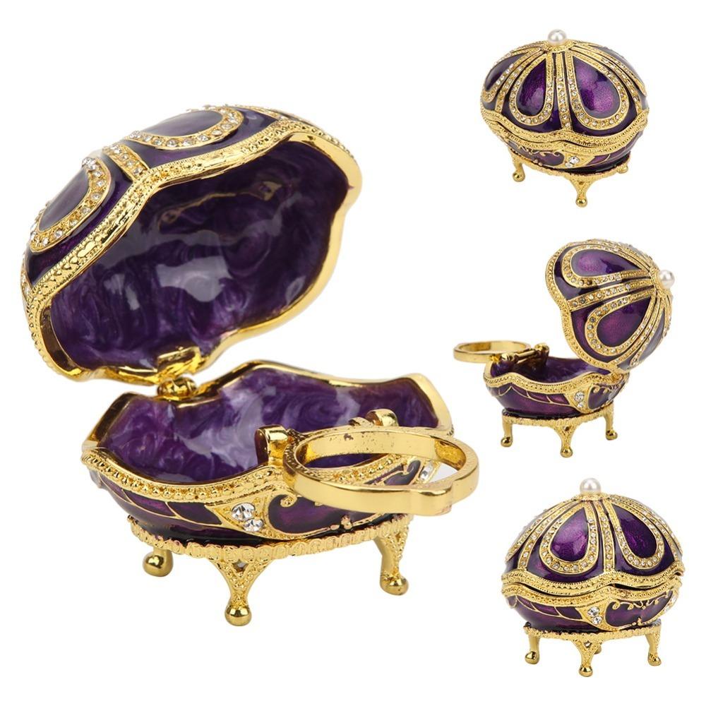 Sparkling Rhinestone Enamel Jewelry Box Purple Enamel Rhinestone Ornament Home Decor