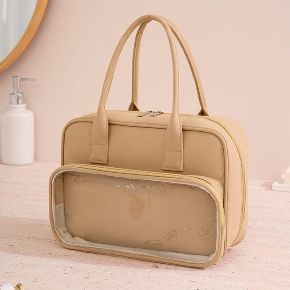 Solid Color Makeup Bag PVC Toiletry Bag Fashion Handheld Cosmetic Case Ladies