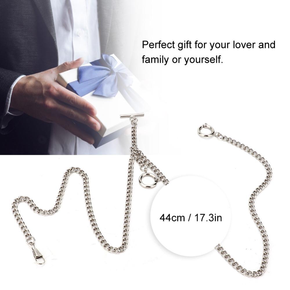 44cm Retro Vintage Metal Pocket Watch Chain Link Classic Antique Present (Silver)