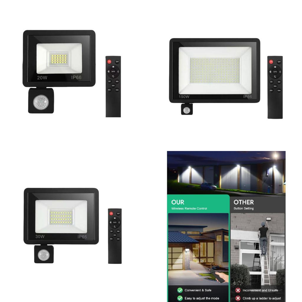 LED dálkově ovládané povodňové světlo se senzorem pohybu, vodotěsné IP66, pro venkovní zabezpečení