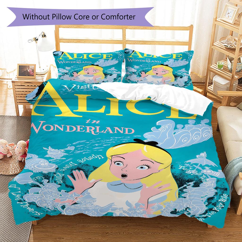 Alice in Wonderland Thee Beddengoed Dekbed Set Dekbedovertrek Kussensloop Huisdecoratie Verjaardagscadeau (1 dekbedovertrek + 2 kussenslopen, zonder binnenkussen)