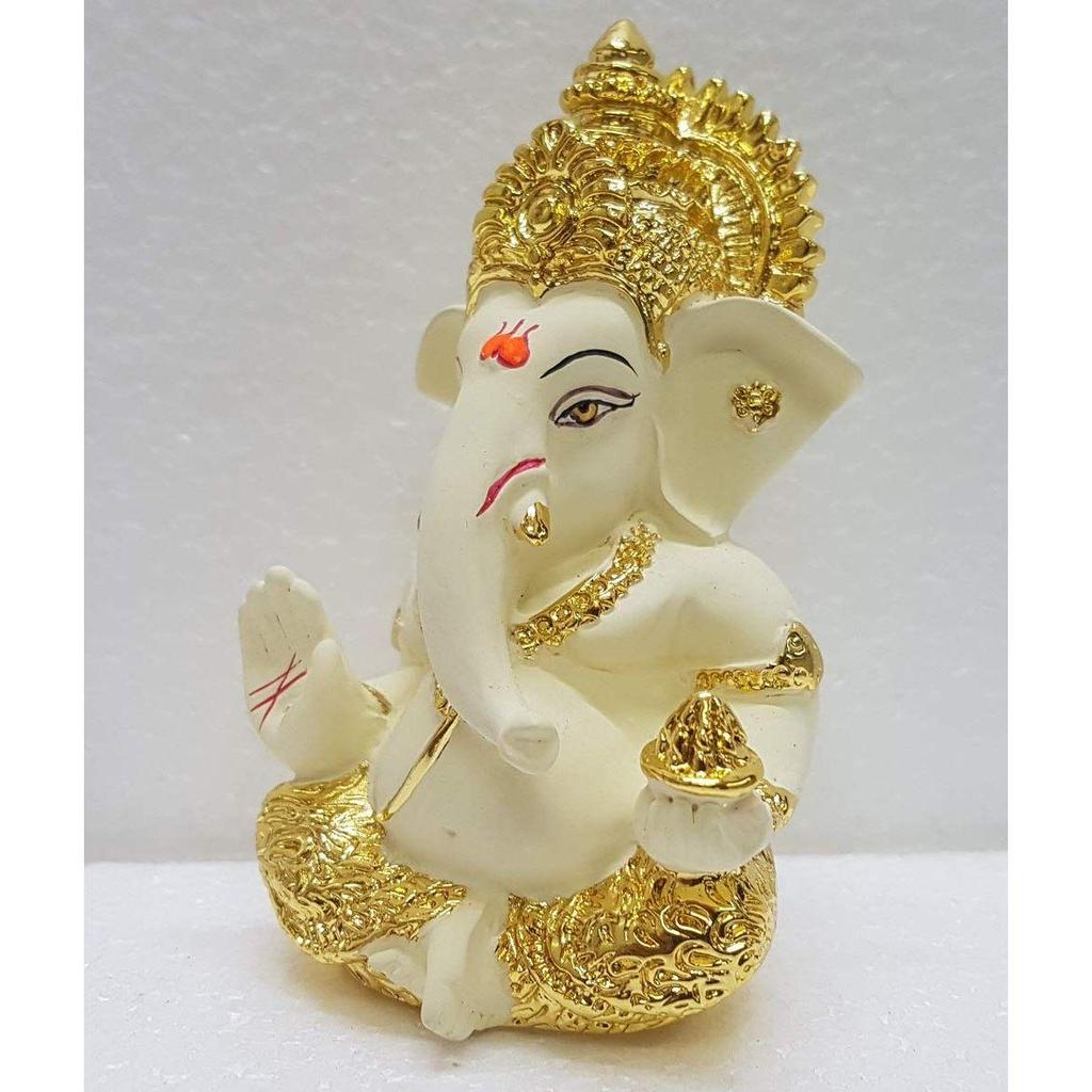 Gold and Silver Plated Ganesh Idol for Car Dashboard Small Ganesha Murti Ganpati Idol for Home Decor Puja Lord Ganesh Statue Gift for Office Desk