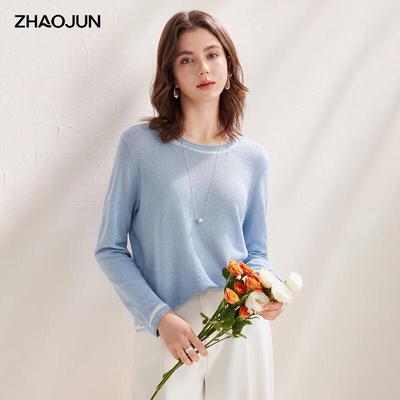 Zhaojun Women's Linen Blend Long-Sleeve Knit Top