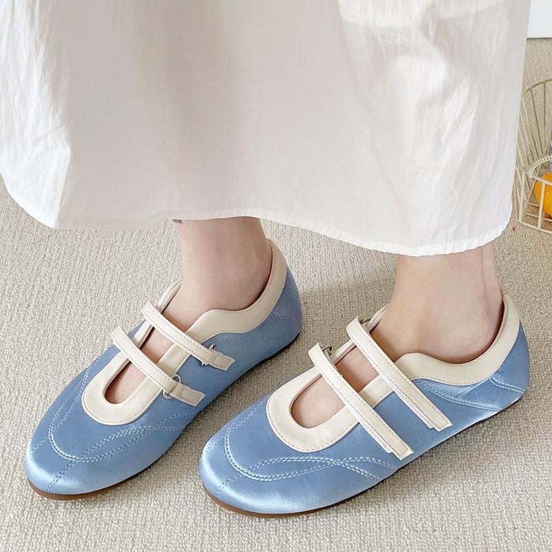 Fashion Satin Narrow Band Flat Sandal Women Round Toe Buckle Non Slip Ballet Flats Women Summer Fashion Simple Comfortable Designer Shoe