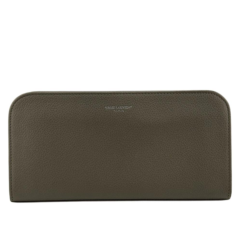 SAINT LAURENT PARIS 326599 Zip Around logo leather Purse Gurege leather Women Used